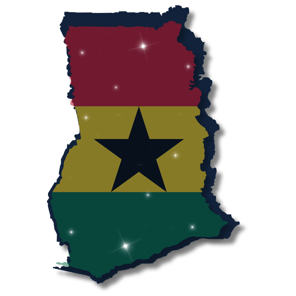 Map of Ghana in the colours of the Ghanaian flag